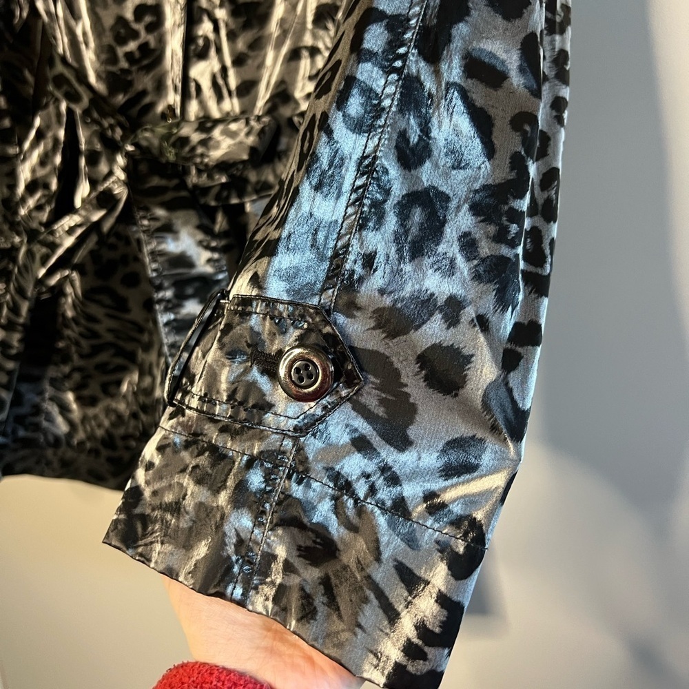 Dennis Basso Y2K Leopard Satin Tie Waist Trench Jacket S - Picture 5 of 14